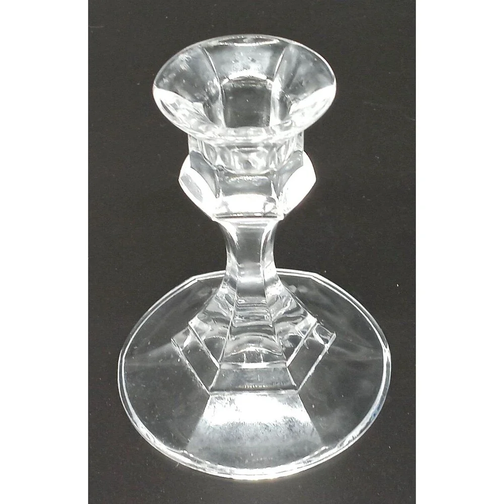 Clear Glass Candle Holders Pair Geometric Faceted Candlesticks Pedestal 4
